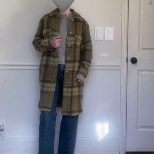 Wilfred Free Ganna Long Shirt Jacket in Sage Green Plaid Size XXS